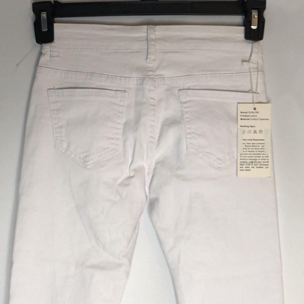 Fredd Marshall Women’s White Cotton Blend 5 Pocket Distressed Zipper Jean Size 7 - Picture 6 of 10